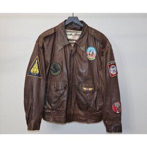 Vtg 70s Raffaelo Brown Leather Flight Bomber Jacket Sz 46 Removable Liner